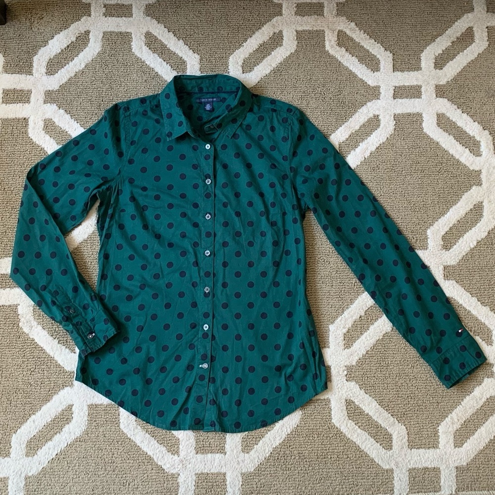 Dark Green/Blue Polka Dot Tommy Hilfiger Blouse